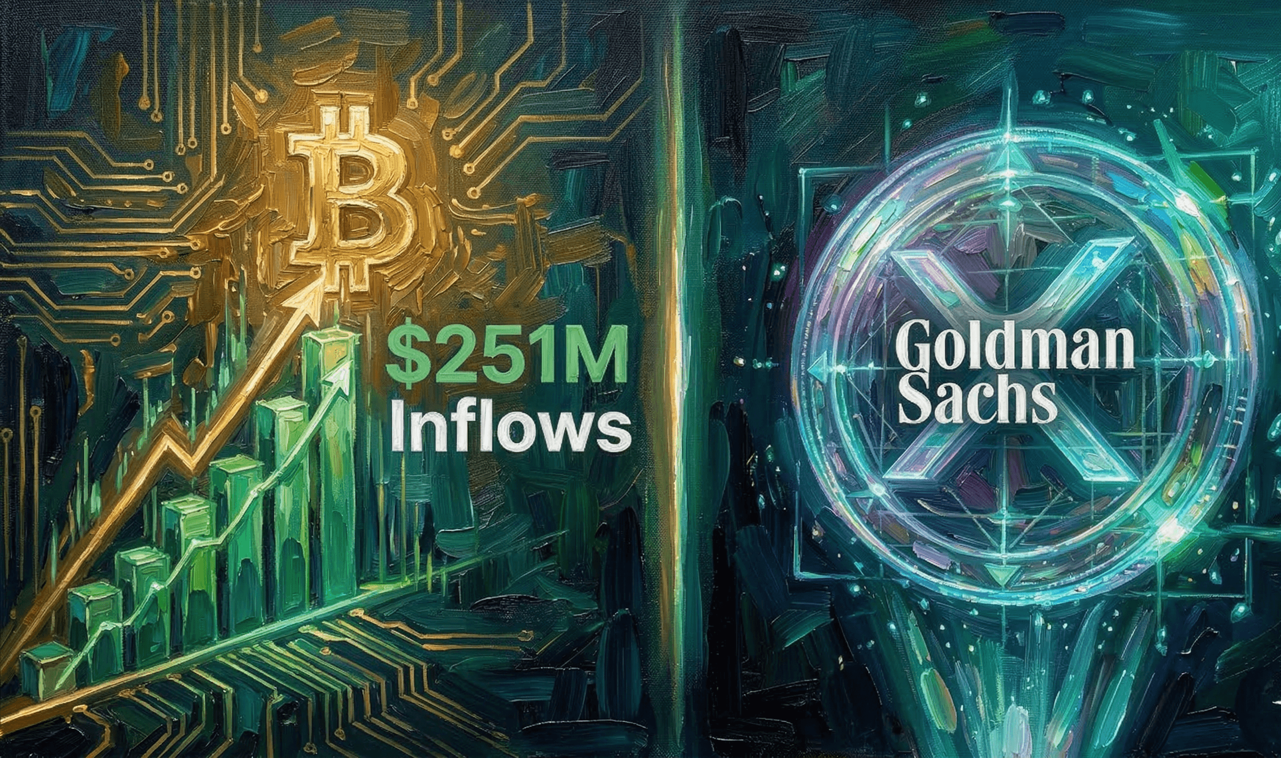 Bitcoin ETF inflows chart with Goldman XRP data
